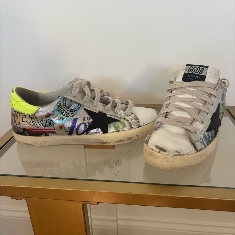 Golden Goose Neon and White Sneakers